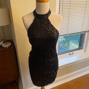 Black sequin sleeveless mini dress